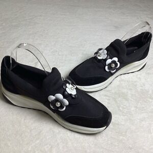 Anne Fontaine Owell Sneakers, Black/White Floral Appliqué, EU 38, US 8, UK 6
